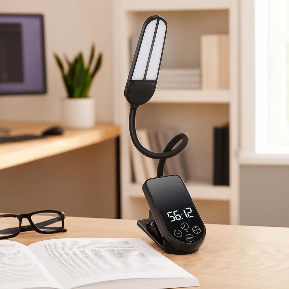Portable LED Light Book Light Portable Design Double Head Clip Light Timed Display USB Rechargeable Reading Light Desk Use
