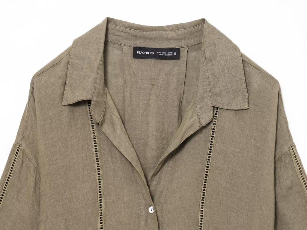 Spring 2025 Women's Linen V-Neck Long Sleeve Shirt & Wide-Leg Pants Casual Set