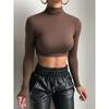 European and American Sexy Slim Fit Long Sleeve Turtleneck Base T-shirt Short Jacket Women Sexy Crop Top Tee T-shirt