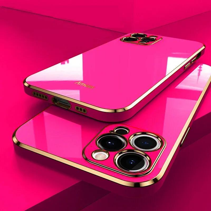 Luxury Solid Color Silicone Soft Case For IPhone 16 15 14 11 12 13 Pro Max Mini 16 Plus Plating Glossy Shockproof Protect Cover