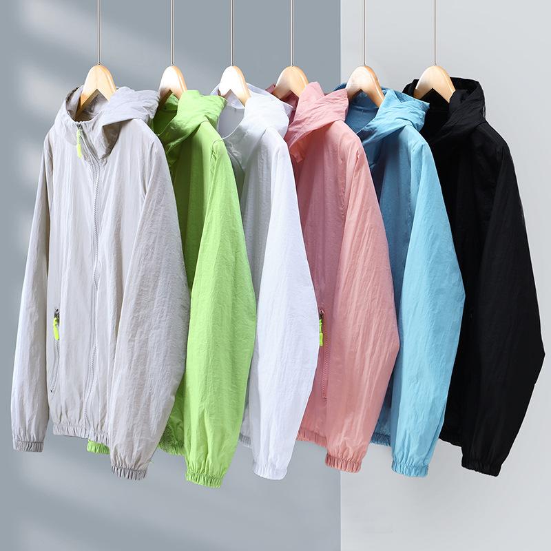 Women's Summer Hooded Zipper with Pocket Thin Casual Hooded Windbreaker Sunscreen Jacket