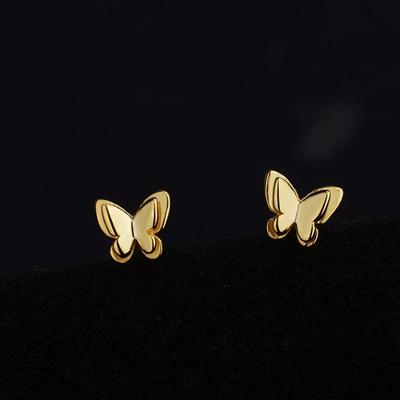 Brincos Mini de Prata Esterlina 925 de Camada Dupla com Borboleta, Brincos Mini para Cartilagem da Orelha, Borboleta Brilhante, Borboleta do Meio, Brincos Japoneses e Coreanos