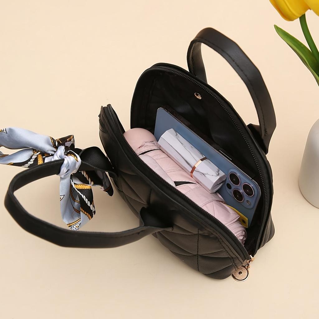 Modische Damen-Umhängetasche mit diagonalem Kreuzdesign, mit Muschelform, Schal, Rautensteppung und einer stilvollen Kette