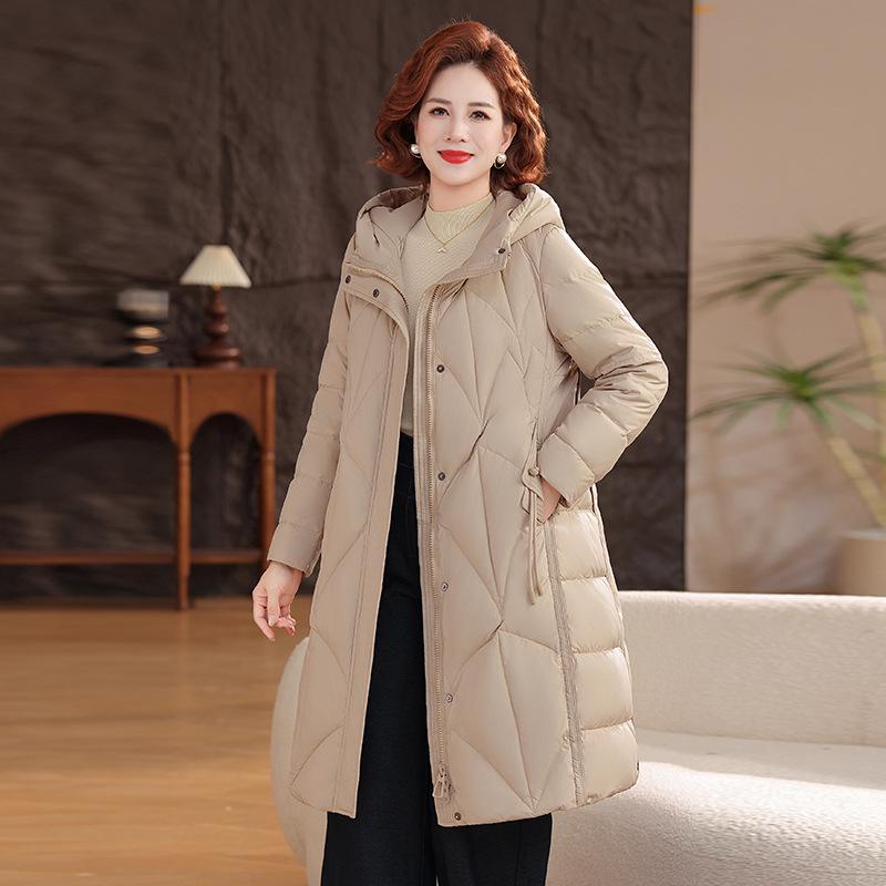 

Women s Mid-Length 2025 Winter Hooded Down Jacket - Plus Size, Korean Style, Over-the-Knee, Thickened White Duck Down Coat M (recommended for 125-145 catties) брудно-білий