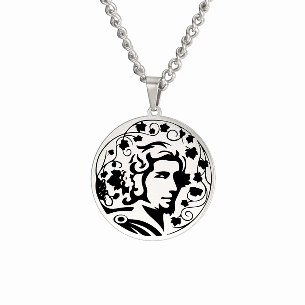 Dawapara God of Wine Dionysus Pendant Necklace Madness and Wild Frenzy Ancient Greek Mythology Stainless Steel Jewelry