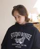[Fleece Lined] Flying British Cat Cat Graphic Logo Over Hoodie Navy