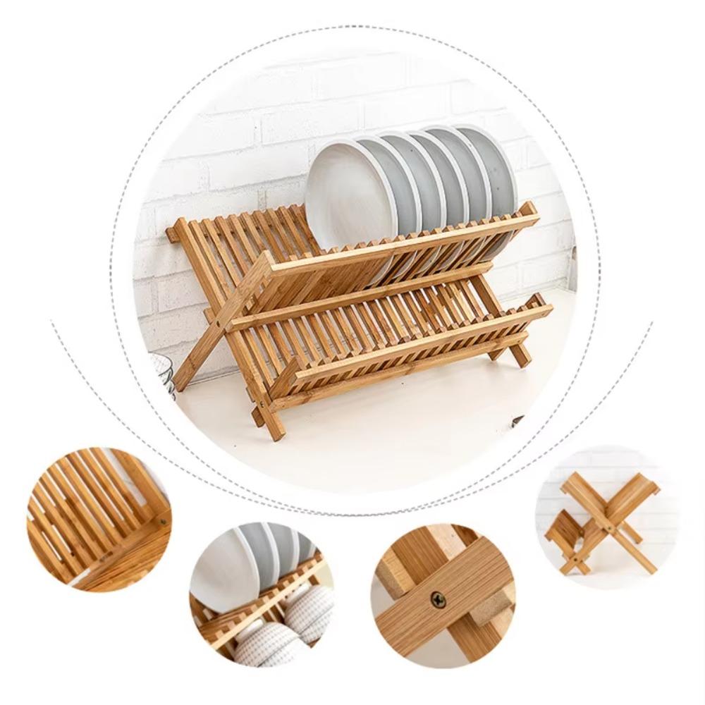 Natural Dish Drying Rack Retro Drying Holder Kitchen Organizer Folding Dish Rack  Home