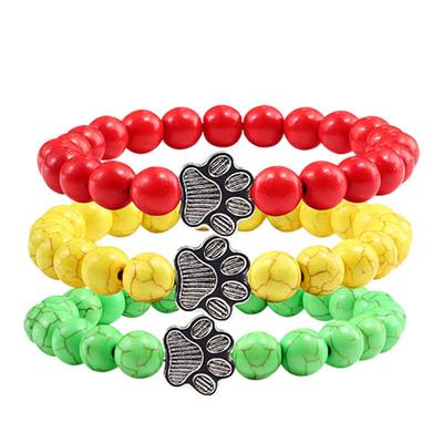 Green Pine Schwarzes Hundekrallen-Armband mit mattierten Perlen, Legierung und elastischem Seil