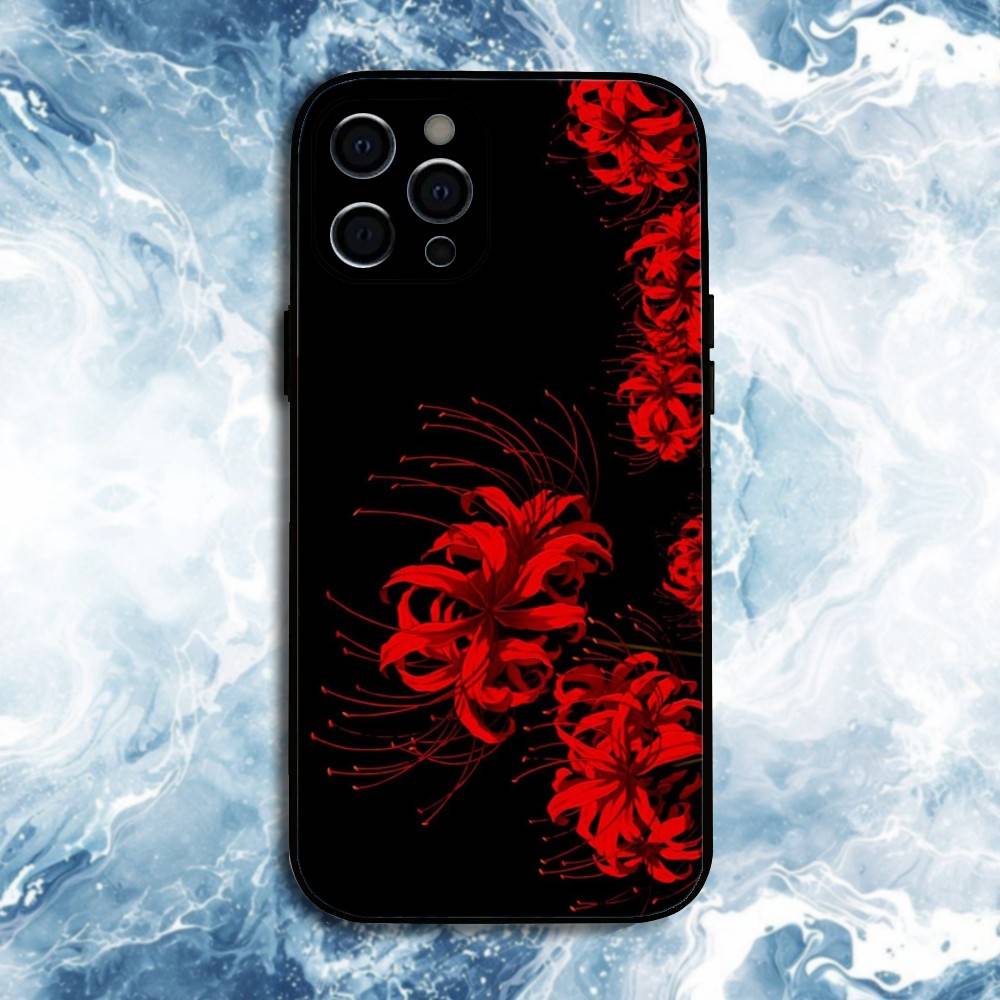 Red Spider Lily Flower of Hell Phone Case For iPhone17,16,15,14,13,12,11 Plus,Pro Max, Soft Silicone Black Cover