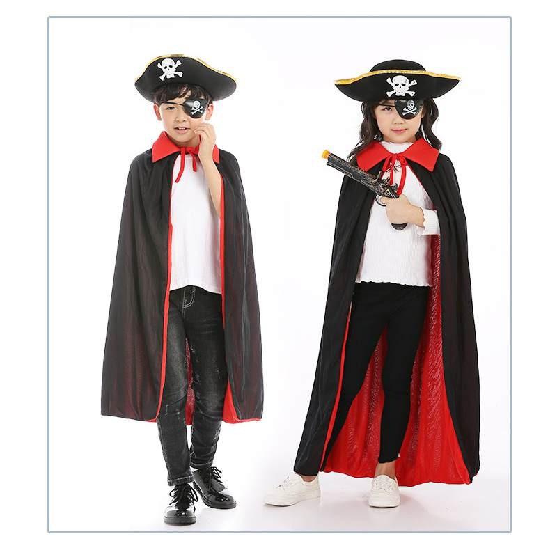 Kids Pirate Captain Outfit With Black Red Vampire Cape And Accessories For Party