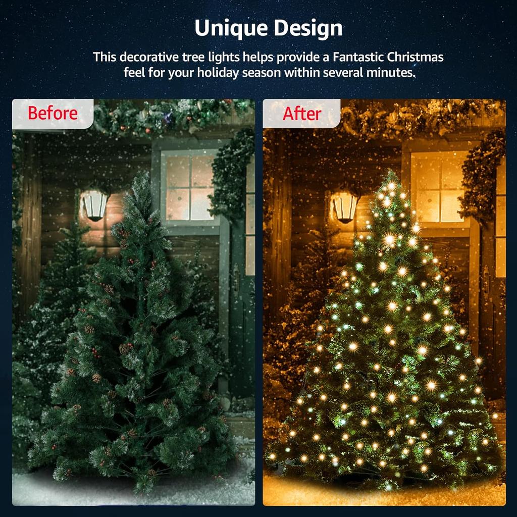 Christmas Tree Lights Christmas Lights Outdoor Indoor 400Led 9.84Ft 10 Lines Christmas Lights with 8 Modes and Timer, Fairy Tree Lights for Wedding
