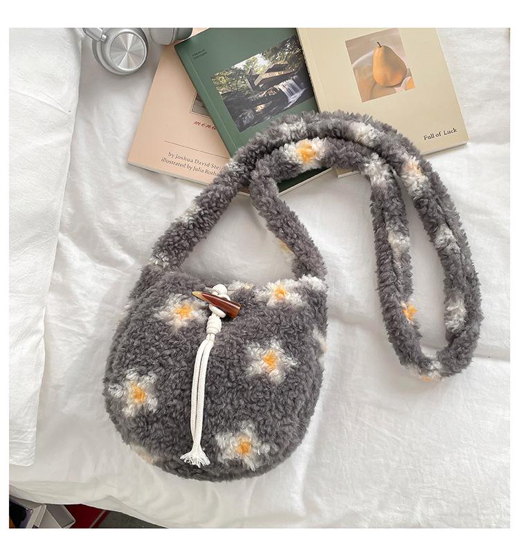 Bolsa Transversal de Pelúcia Floral 2025 - Porta-Celular e Moedas Fofo para Mulheres