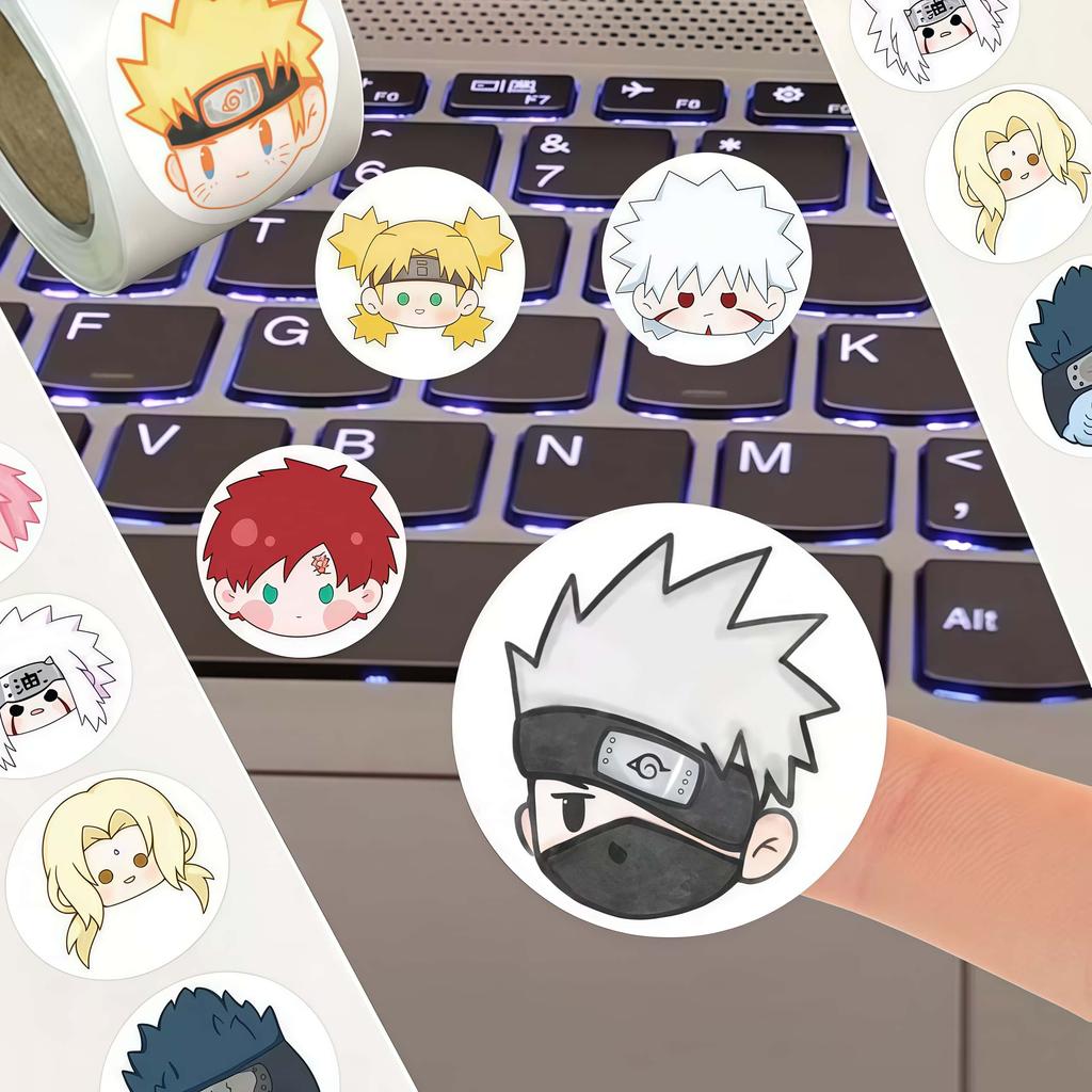 500Pcs Naruto Chibi Character Sticker Roll, Round Cute Anime Headshot Seal Decals for DIY, Laptop & Gift Decor