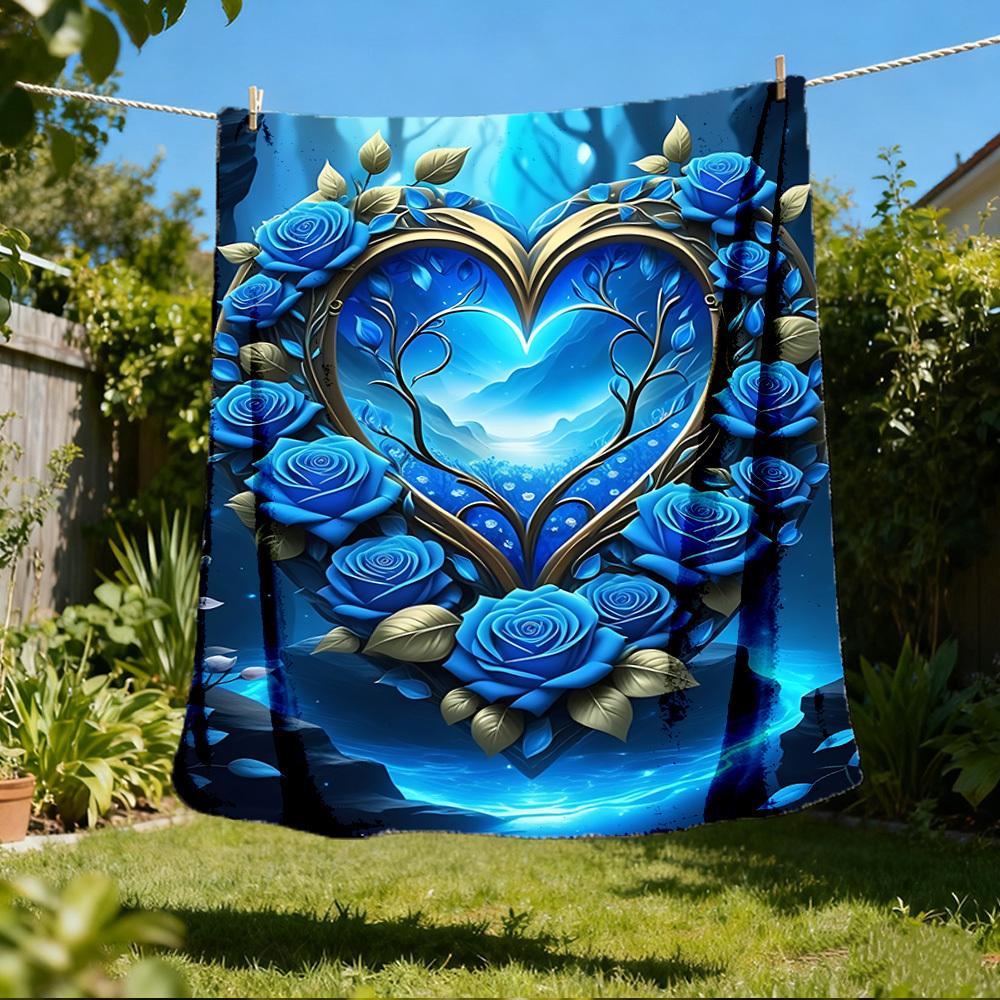 1pc Heart Roses Fantasy Outdoor Flannel Throw Blanket Soft, Cozy, Warm All Season, Machine Washable,