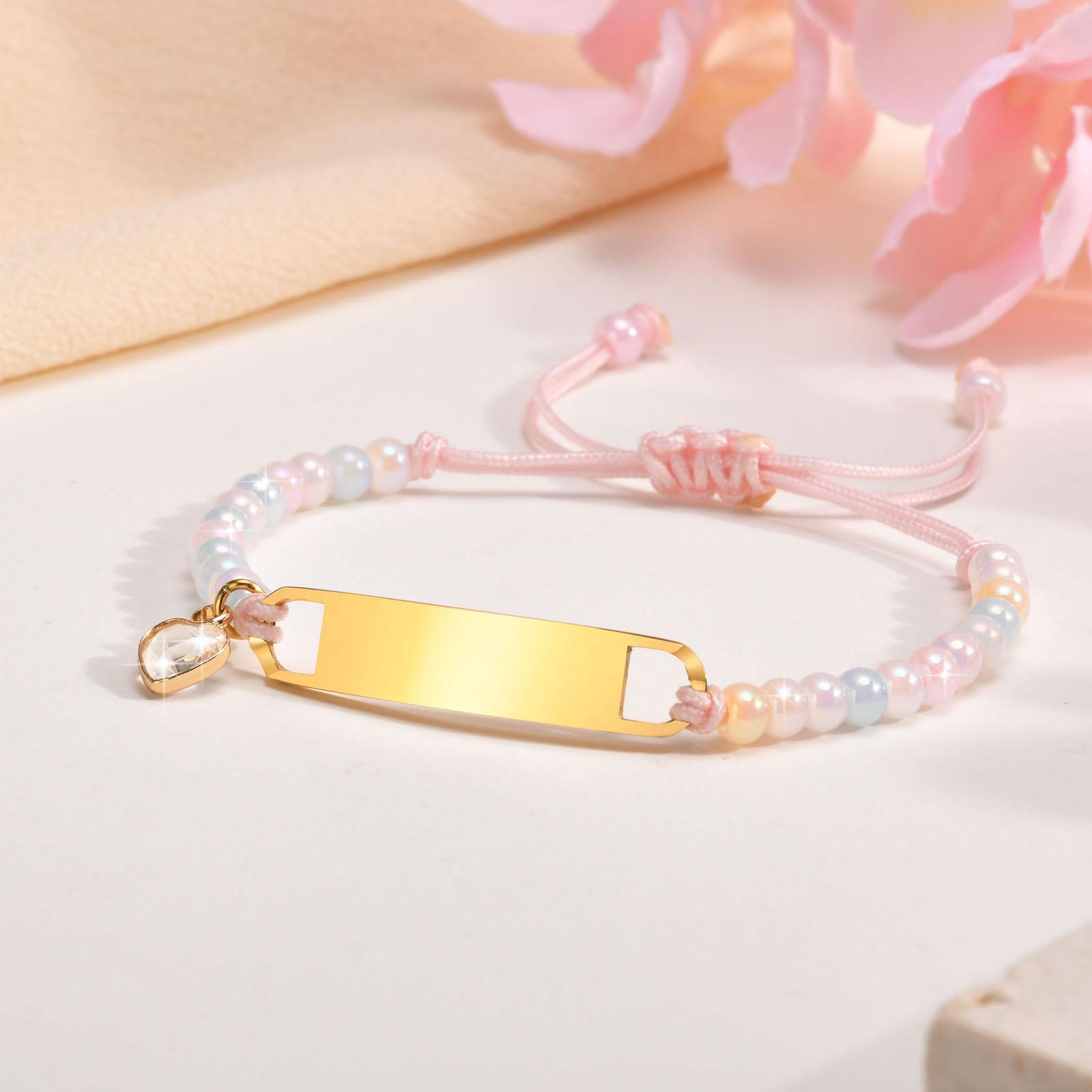 

Free Custom Name Date Rope Chain Bracelets for Women Girls Birthday Gifts, ID Bracelet Bar Colorful Beads Wristband 12-20cm