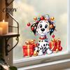Removable Cartoon Glass Clings Christmas Spotted Puppy/Penguin Static Window Sticker, Cute Watercolor Animal Stickers with Colorful Lights &