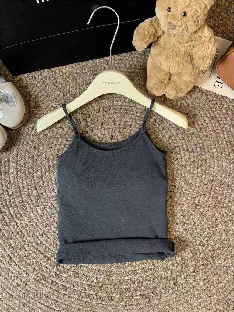 Chic U-Neck Padded Spaghetti Strap Velvet Winter Tank Top