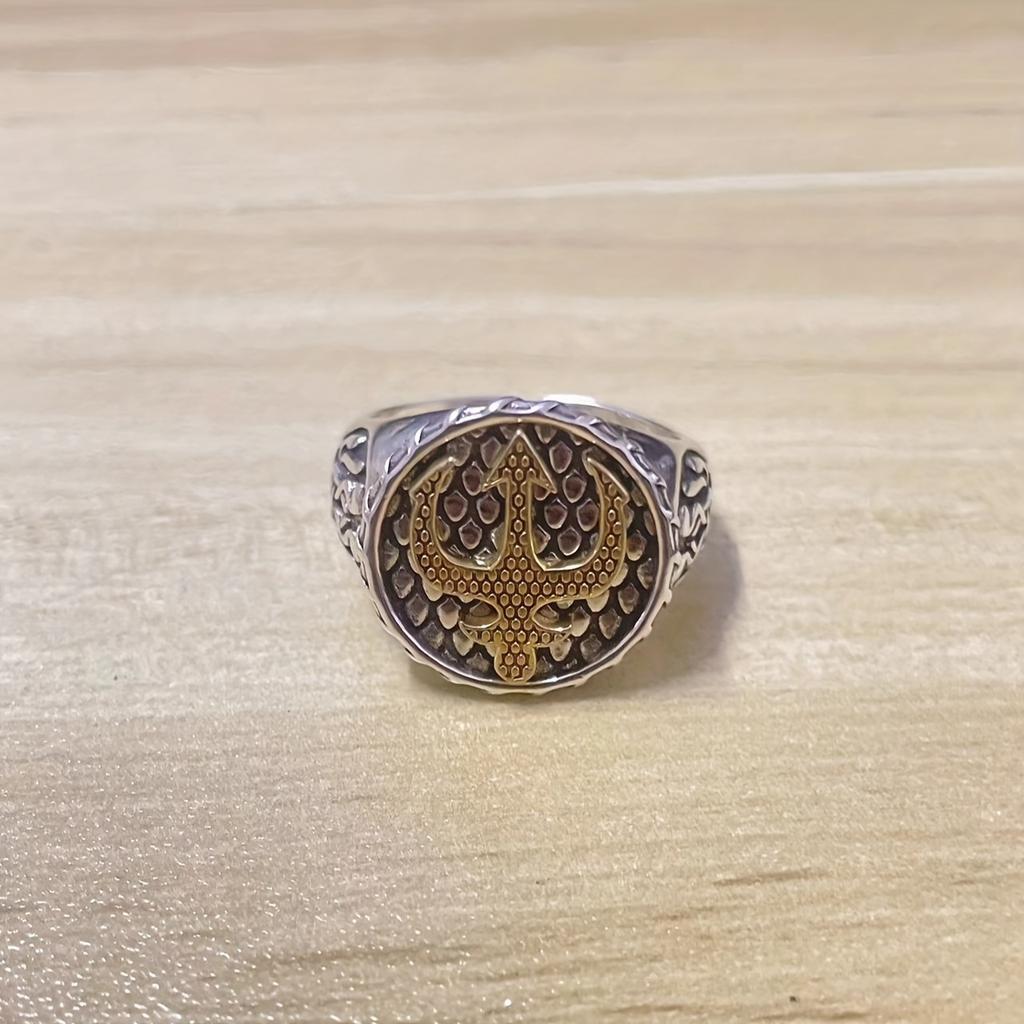 New Neptune Trident Handsome Ring Versatile Retro Trendy Boys Open Adjustable Ring
