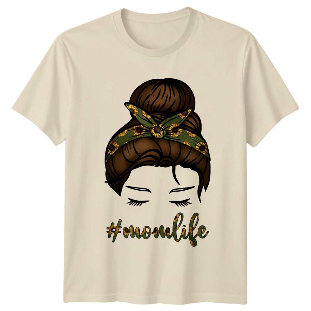Mom Life Sunflower Headband Messy Bun Graphic Nature TShirt