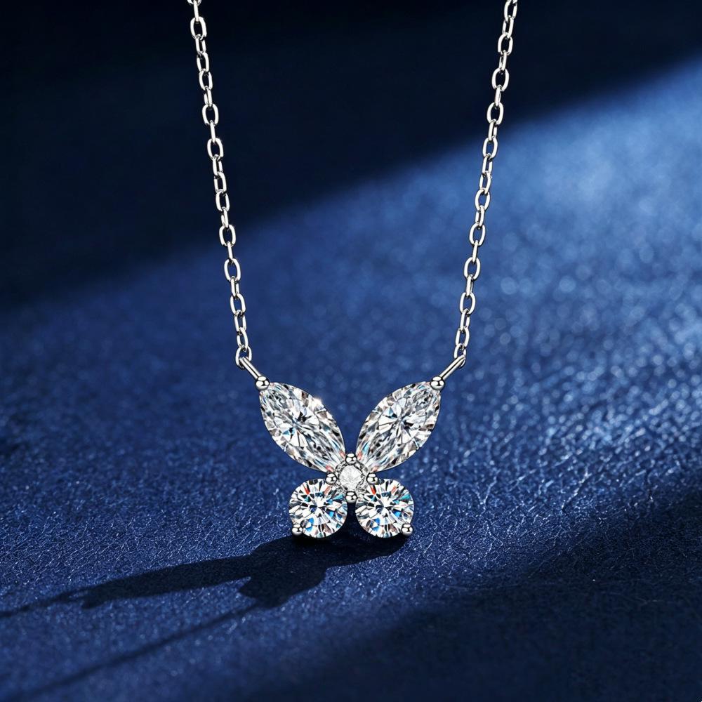 Phantom Butterfly Moissanite Necklace: S925 Sterling Silver, Eye-Shaped Diamond Collarbone Chain for Women, Elegant & Sweet Design