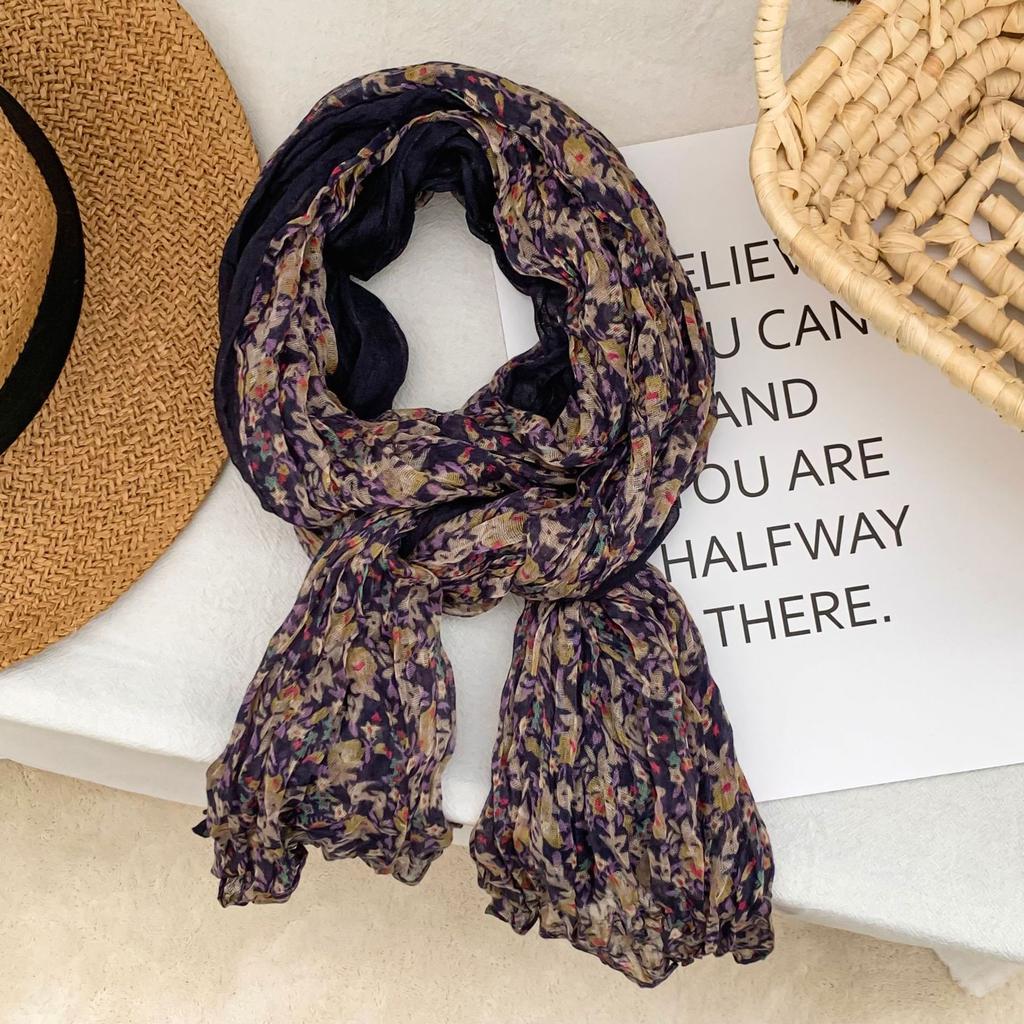 Women's Cotton and Linen Scarf Floral Scarf Splicing Literary and Artistic Fashion Warm Scarf Shawl