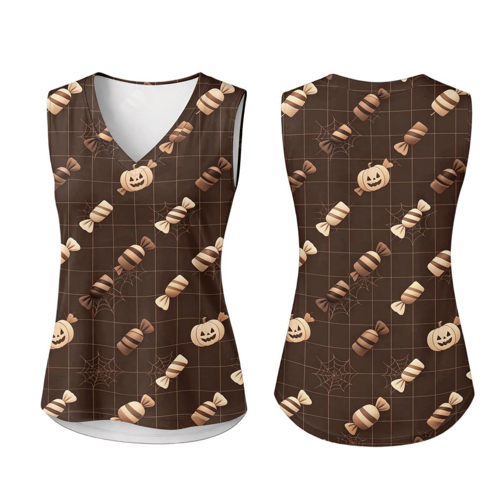 Women's V-Neck Casual Top with Halloween Print for Holiday Parties