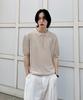 AGOD Washable Half-Zip Collared Short-Sleeve Knit [Beige]