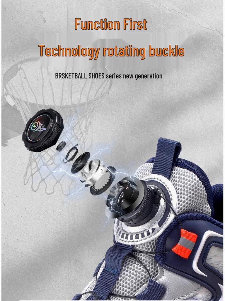 Boys' Waterproof Leather Basketball Shoes with Anti-Slip Sole and Rotating Button for Autumn and Winter