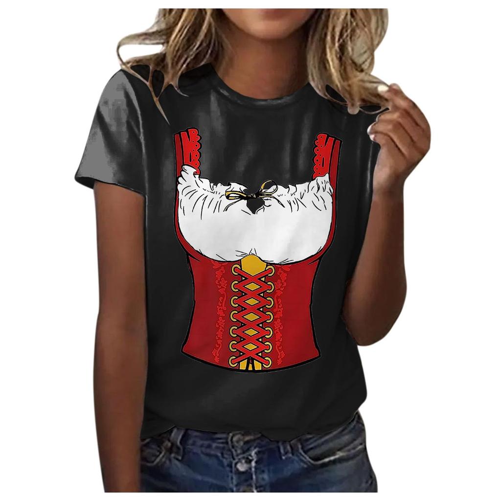 Women's Casual Pullover T Shirt Short Sleeve Round Neck Top Oktoberfest Print Tee Shirt for Festival and Everyday Wear