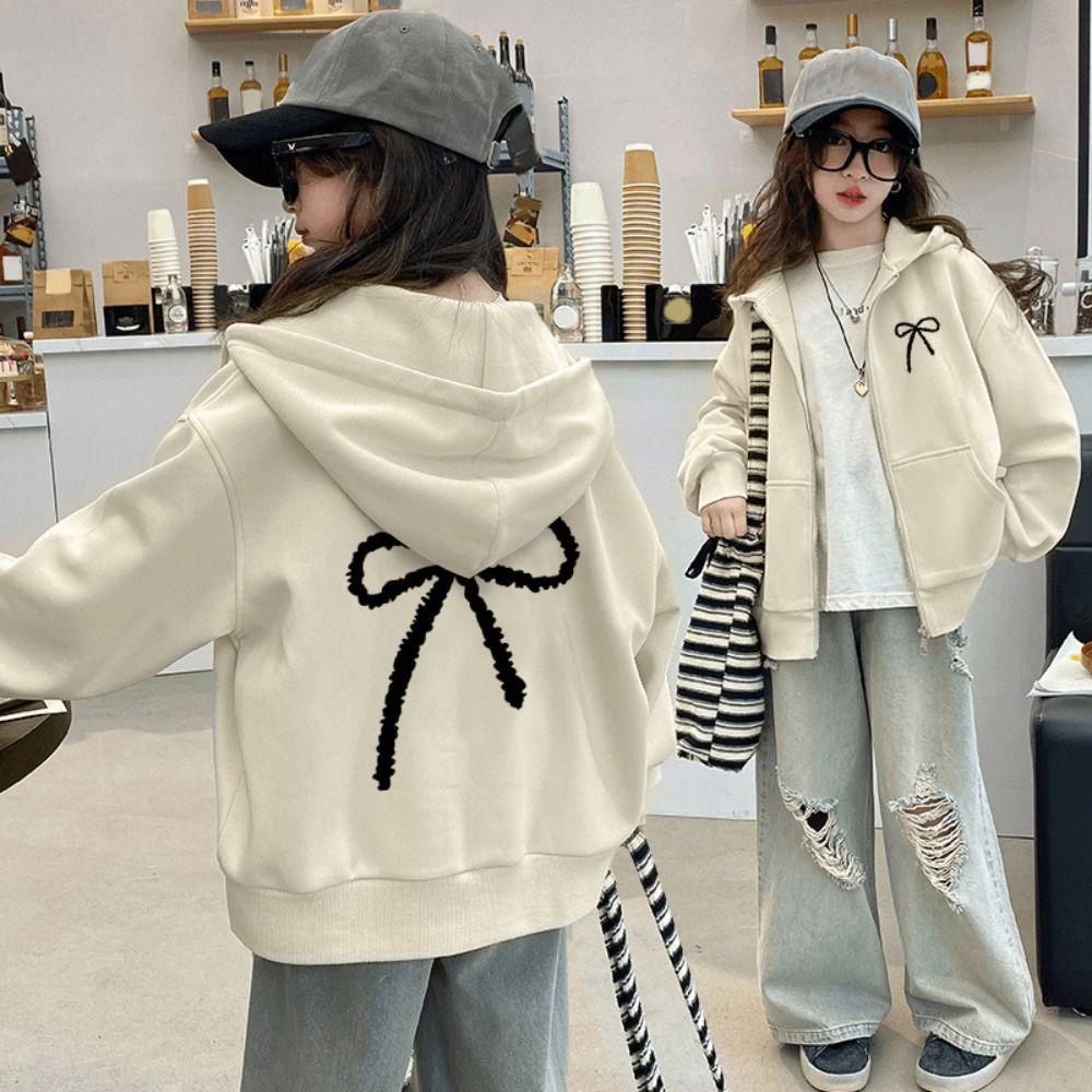 Sweet Bow Teens Autumn Hoodie Loose Y2k Coat Girls Fashion Girl Bowknot Hoodie  Autumn Winter