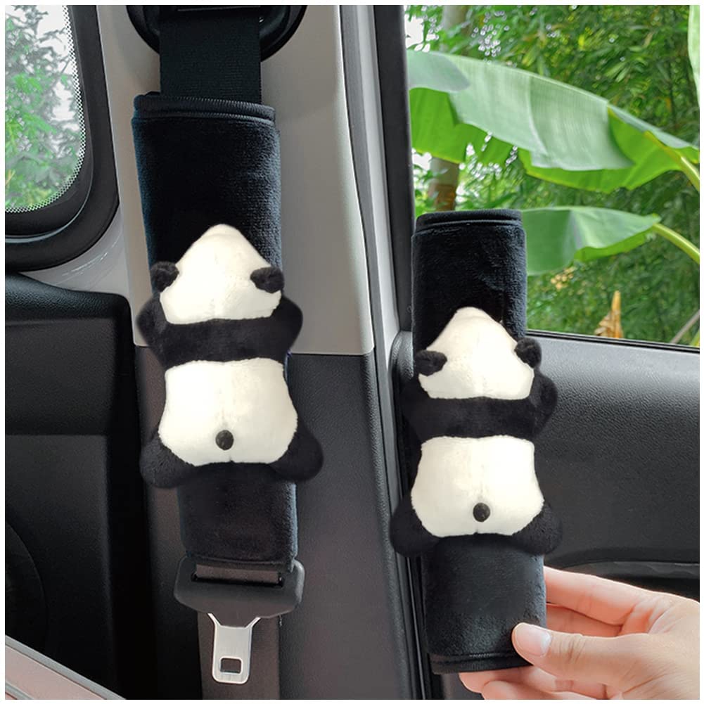 

YUYAKESHI Seat Belt Covers and Shoulder Pads for Car Backpacks, Cute Panda Plush Toy Belts and Shoulder Pads for Kids (2-Pack)