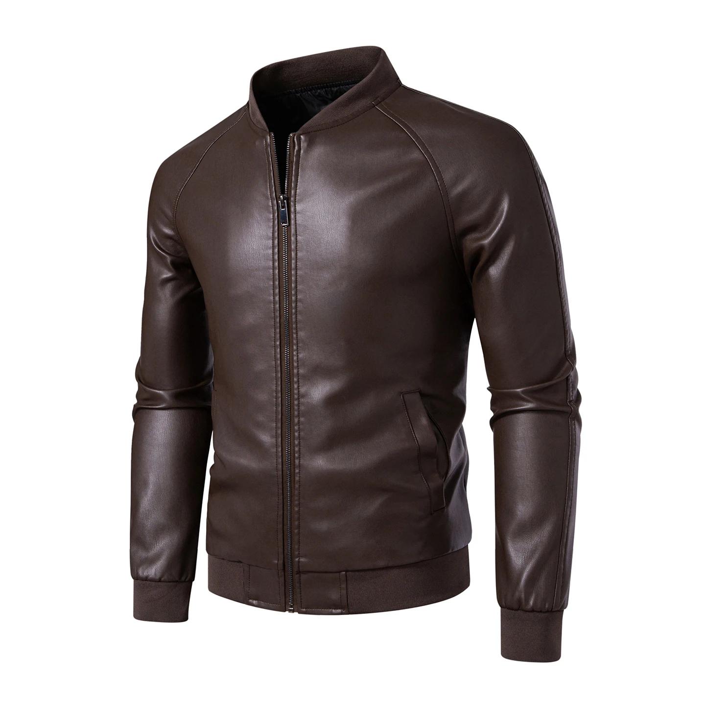 

Мужская мотоциклетная куртка Осень Мужская куртка-стойка из искусственной кожи Ветрозащитная верхняя одежда Повседневное пальто из искусственной кожи XL кофейный