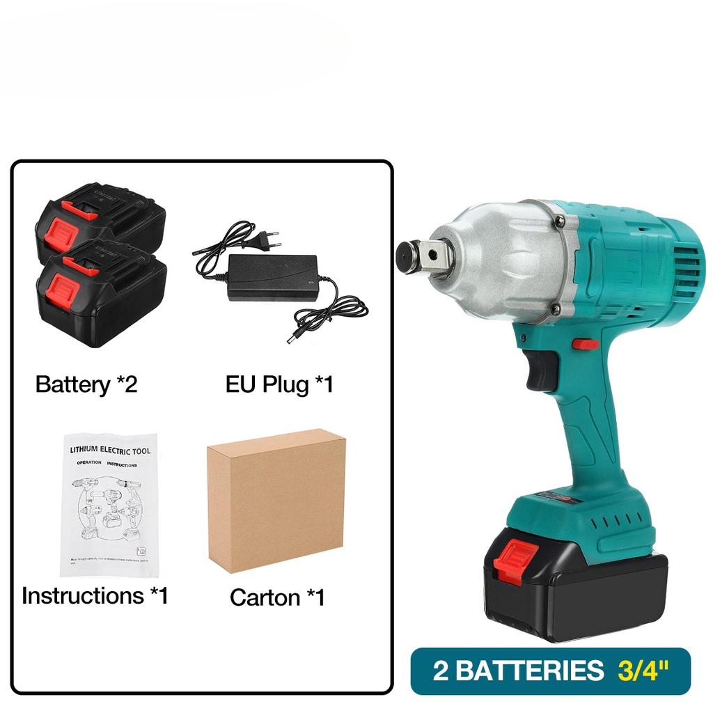 588V 1900N.M High Torque Brushless Electric Impact Wrench 3/4"/1/2" Socket Wrench Car Tire Torque Wrench Cordless Driver Tool blue