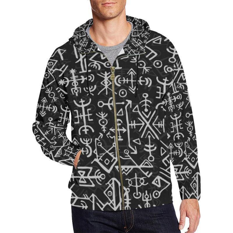 New Tattoo Printed Zipper Hooded Sweatshirt Personality 3D Men