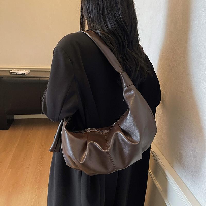 Large Capacity Hobo Bag Women's Vintage Pleated Shoulder Bag Commuter Crossbody Bag