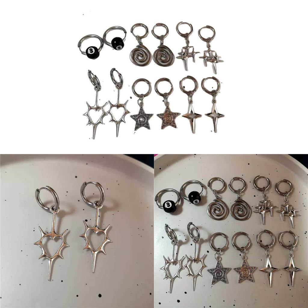 Geometric Star Earrings Alloy Pendant Gothic Retro For Women