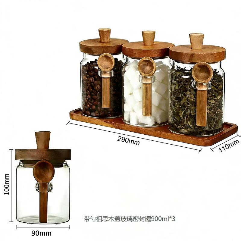 

Creative High Borosilicate Glass Sealed Jar with Wooden Lid Storage Jar Coffee Tea Storage Bottle Grain Storage Bottle Container