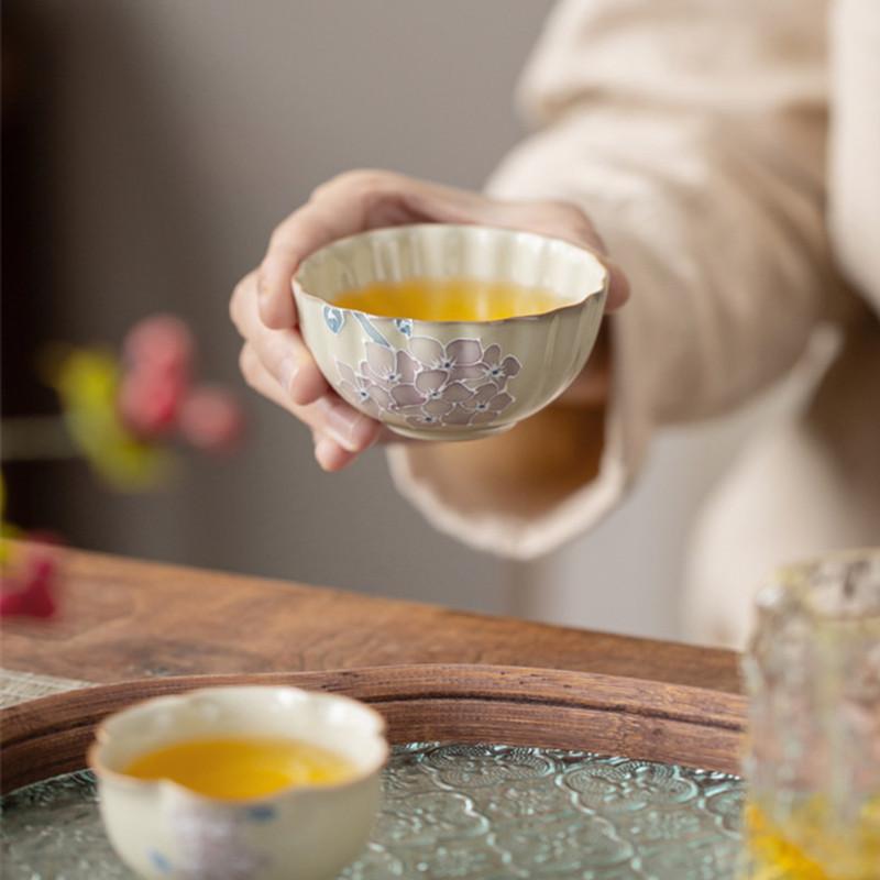 1 Pc Chinese Hand-painted Flowers Porcelain Tea Cup Handmade Ceramic Tea Bowl Household Personal Teacup Travel Portable Teaware