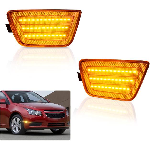 Bestview LED Side Marker Light Assembly, Front Bumper Lamps Compatible with Chevy Cruze 2011 2012 2013 2014 2015, Driver & Passenger Side, Smoked Len