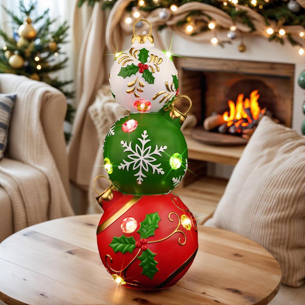 YUETJIN 16 " (40 cm) Weihnachtskugel-Stapelornament mit Farbwechsel für den Innenbereich – Schneeflocken-Feiertagsdekoration mit LED-Lichtern