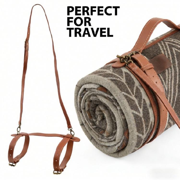 Shoulder Blanket Holder with PU Leather Look, Metal Hardware and Secure Blanket Hold for Travel Use, Camp Carry and Daily Blanket Transport