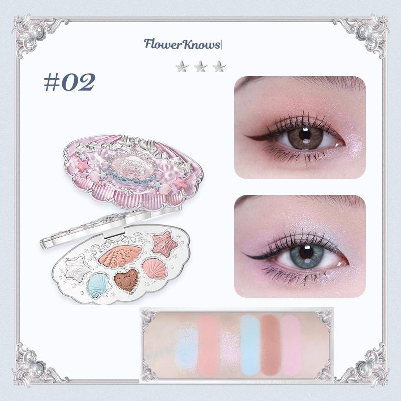 Flower Knows Collezione Perla di Conchiglia Palette Ombretti Sei Colori Perla Opaca Trucco Occhi Metallico Ad Alto Pigmento A Lunga Tenuta