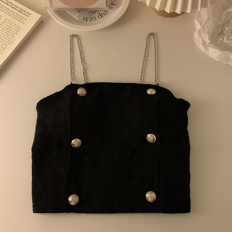 

Women s Camisole with Chest Pad Temperament Korean Version Sling White Chain Tank Tops чёрный