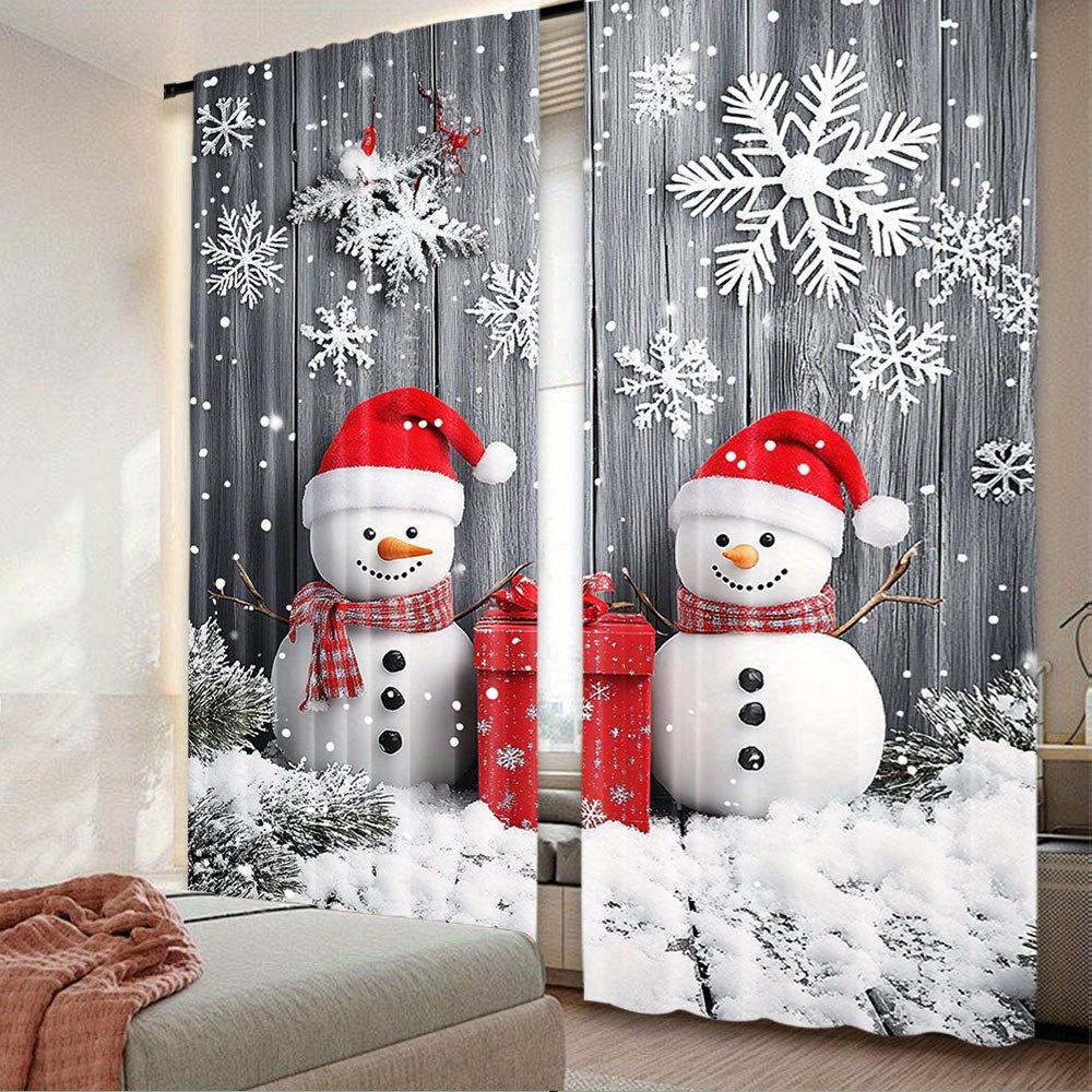 2pcs Christmas Blackout Curtains – Snowman & Santa Print   Rod Pocket   Machine Washable for Bedroom & Living Room – Festive Decor