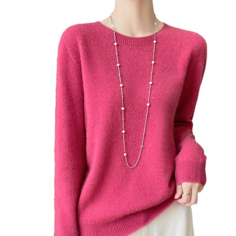 Damski sweter dzianinowy z okrągłym dekoltem na jesień/zimę 2024, 100% czysta wełna