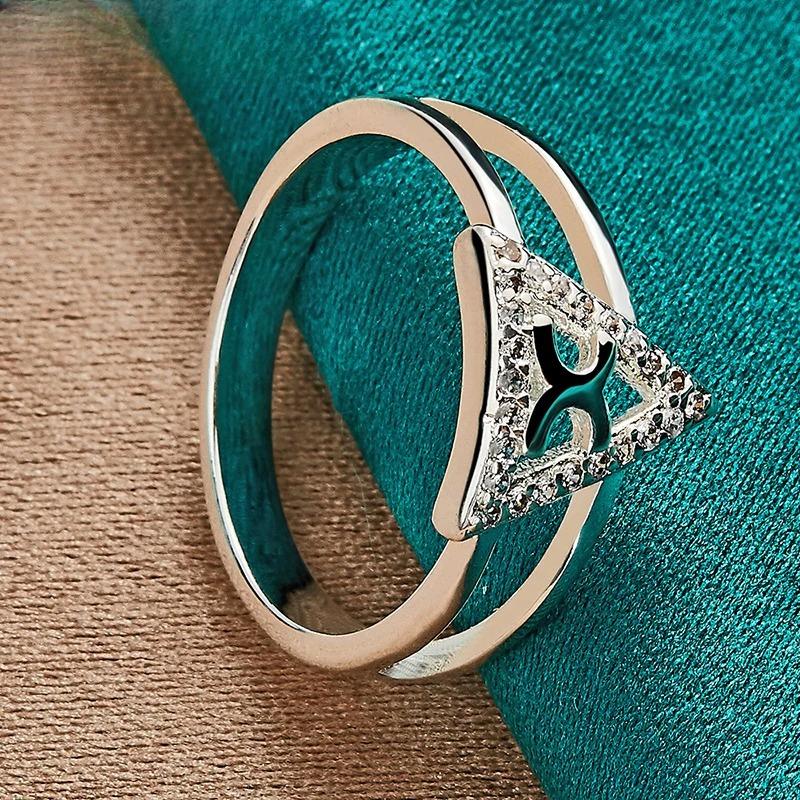 925 Sterling Silver Triangle 7-10# Ring for Women Wedding Party Gift Fashion Charm Jewelry