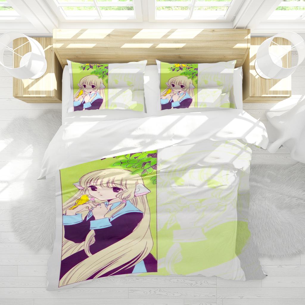 Anime Bettwäsche-Set mit Kissenbezügen - Humanoider Engel Herz Computer Thema Reaktivdruck für Kinder & Erwachsene Bettwäsche
