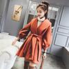 Petit Manteau Trench en Laine Style Coréen pour Femme avec Manches Lanternes - Longueur Moyenne pour Automne/Hiver