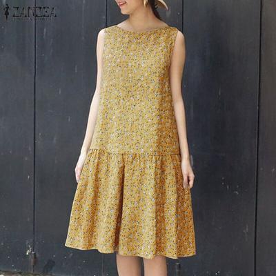 Womens Casual Floral Print Loose Summer Sleeveless Dress