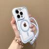 Applicable to iPhone16promax mobile phone case transparent magnetic suction Apple 15 adjustment hand rope acrylic anti-drop protection